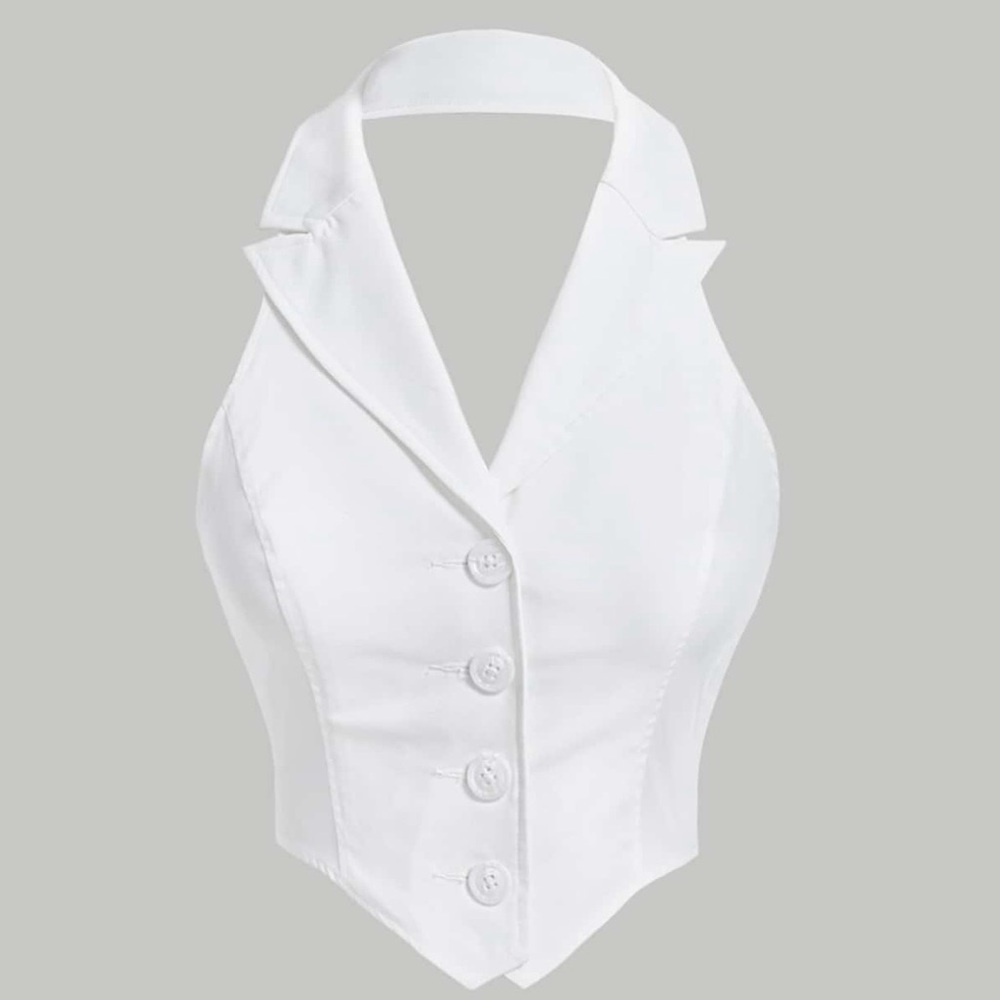 SHEIN White Halter Button-Front Tailored Vest Top